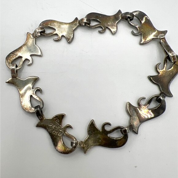 Vtg Taxco Mexican 925 Silver Crushed Turquoise Inlay Section Bracelet 7.5" SW - Picture 3 of 10